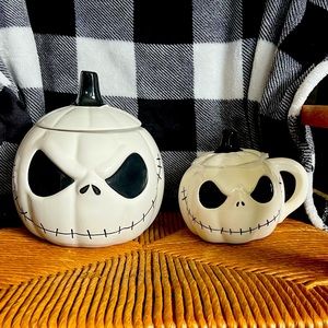 Jack Skellington cookie jar & two matching mugs